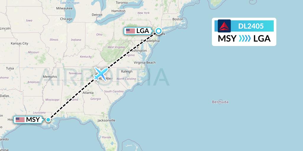 DL2405 Delta Air Lines Flight Map: New Orleans to New York