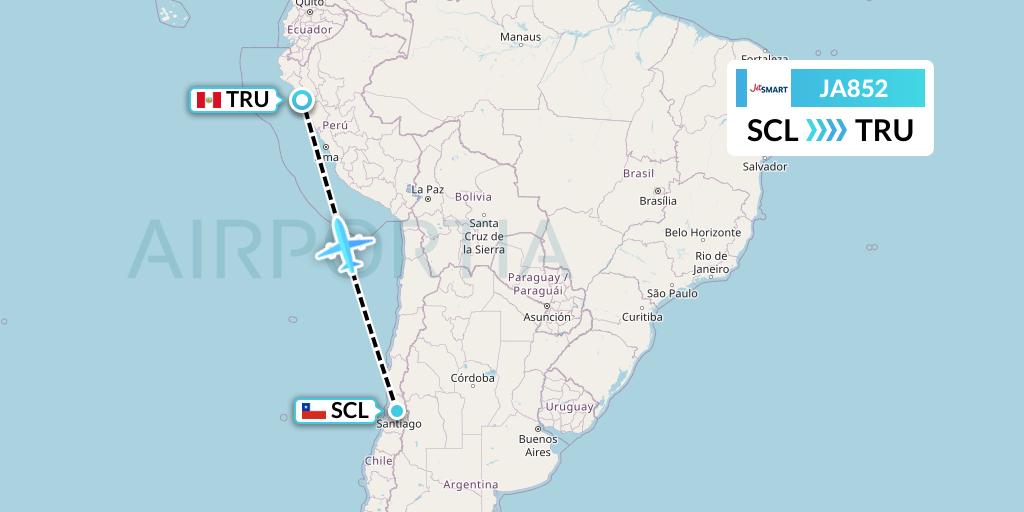 JA852 JetSMART Flight Map: Santiago to Trujillo
