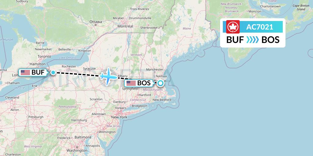 AC7021 Air Canada Flight Map: Buffalo to Boston