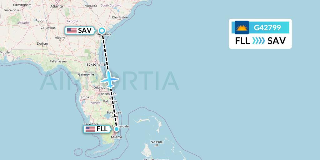 G42799 Allegiant Air Flight Map: Fort Lauderdale to Savannah