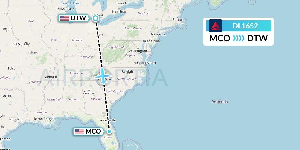 DL1652 Delta Air Lines Flight Map: Orlando to Detroit