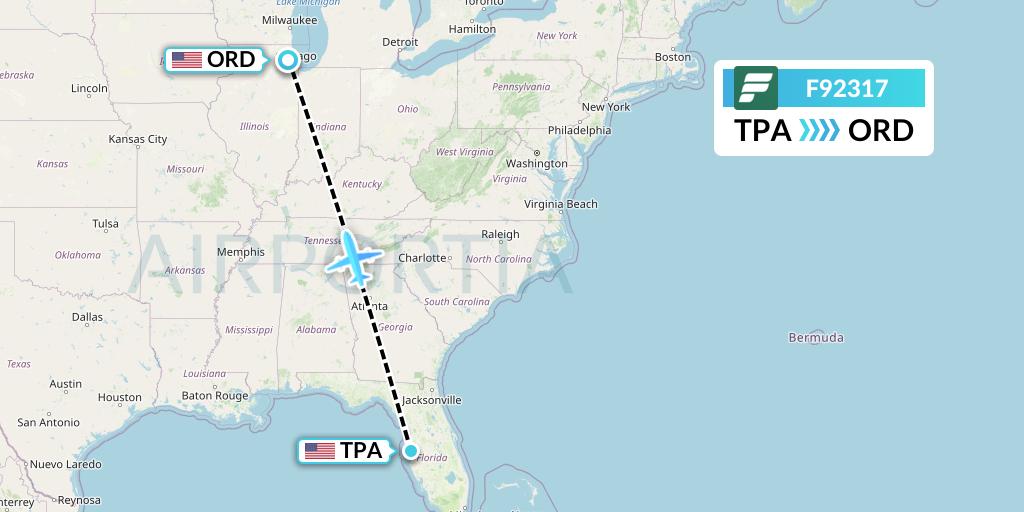 F92317 Frontier Airlines Flight Map: Tampa to Chicago