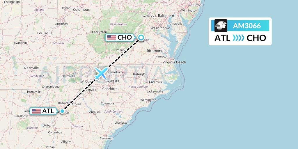 AM3066 Aeromexico Flight Map: Atlanta to Charlottesville
