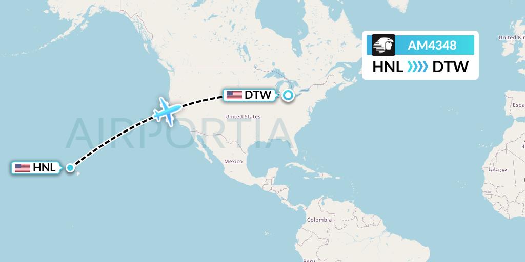 AM4348 Aeromexico Flight Map: Honolulu to Detroit