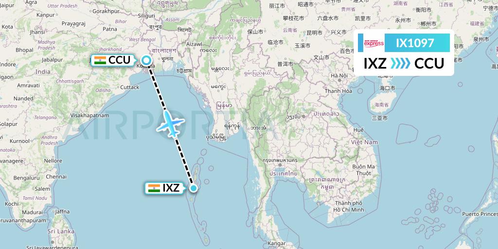 IX1097 Air India Express Flight Map: Port Blair to Kolkata