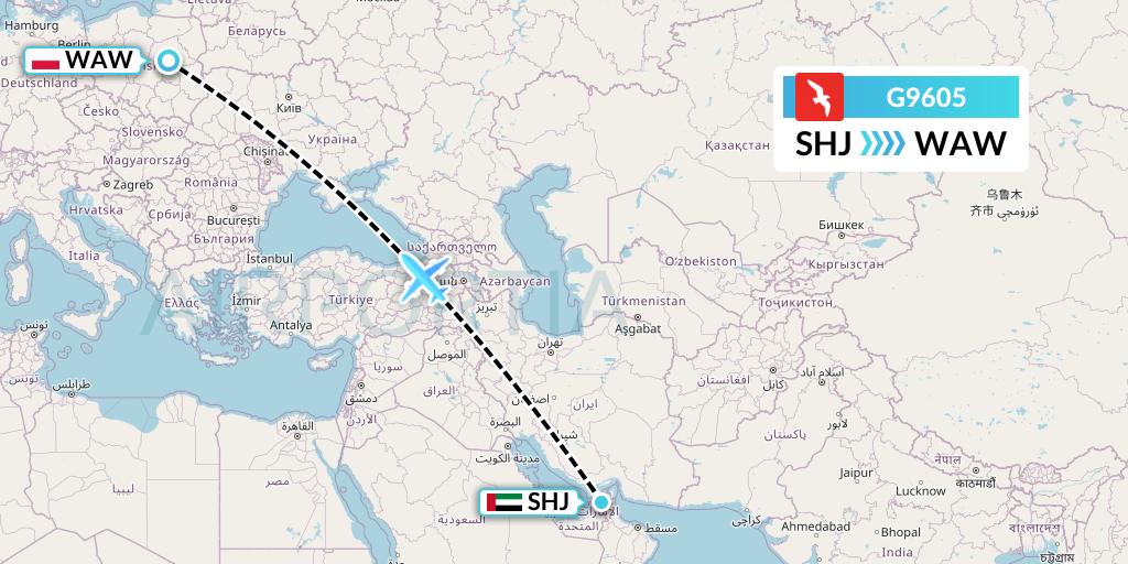 G9605 Air Arabia Flight Map: Sharjah to Warsaw