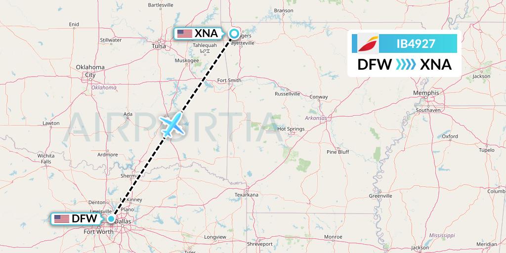 IB4927 Iberia Flight Map: Dallas to Bentonville