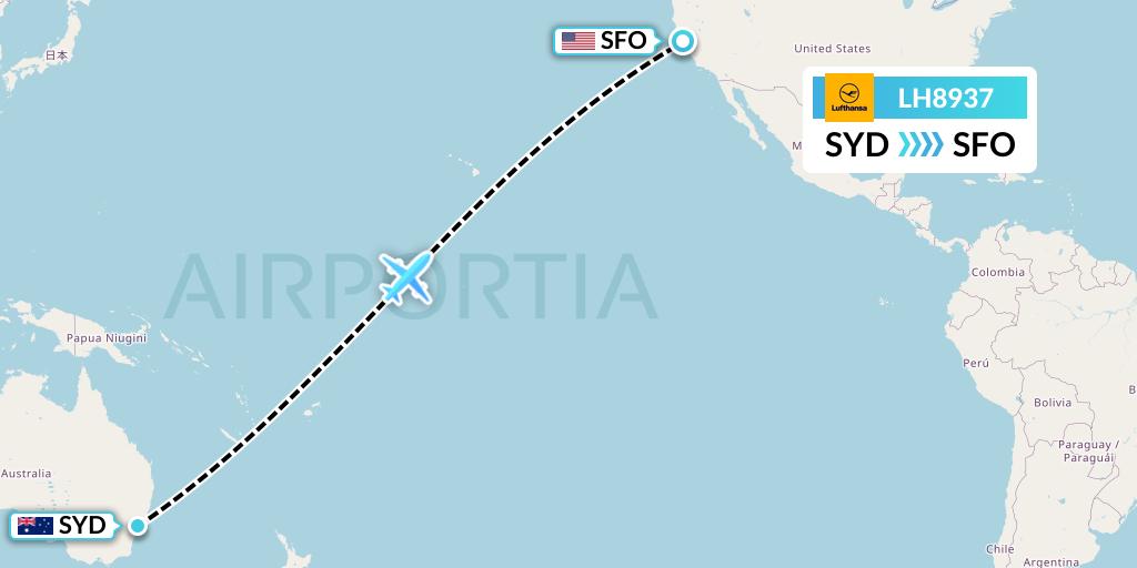 LH8937 Lufthansa Flight Map: Sydney to San Francisco