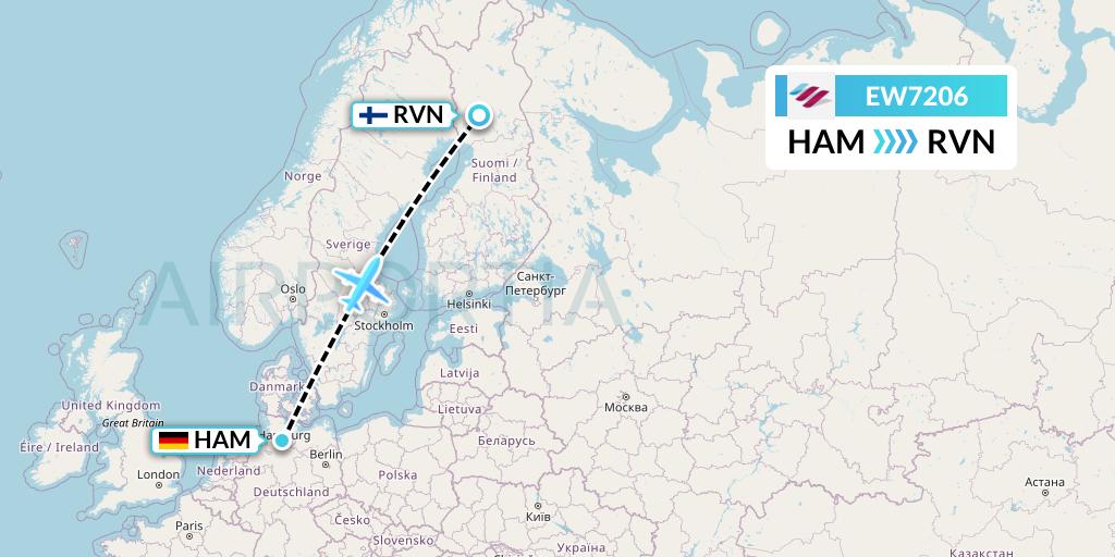 EW7206 Eurowings Flight Map: Hamburg to Rovaniemi