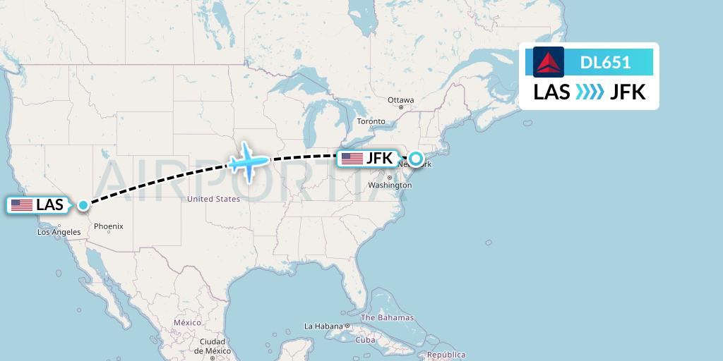 DL651 Delta Air Lines Flight Map: Las Vegas to New York