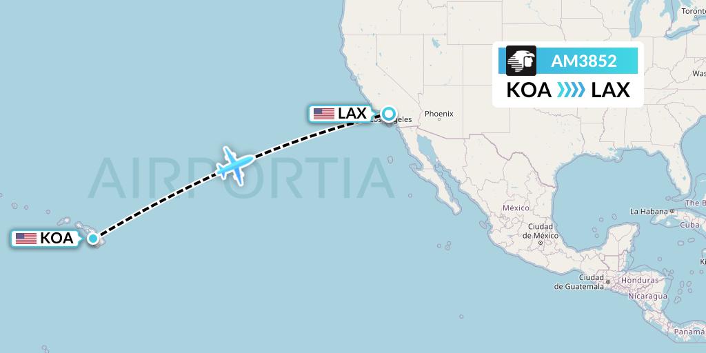 AM3852 Aeromexico Flight Map: Kailua-Kona to Los Angeles