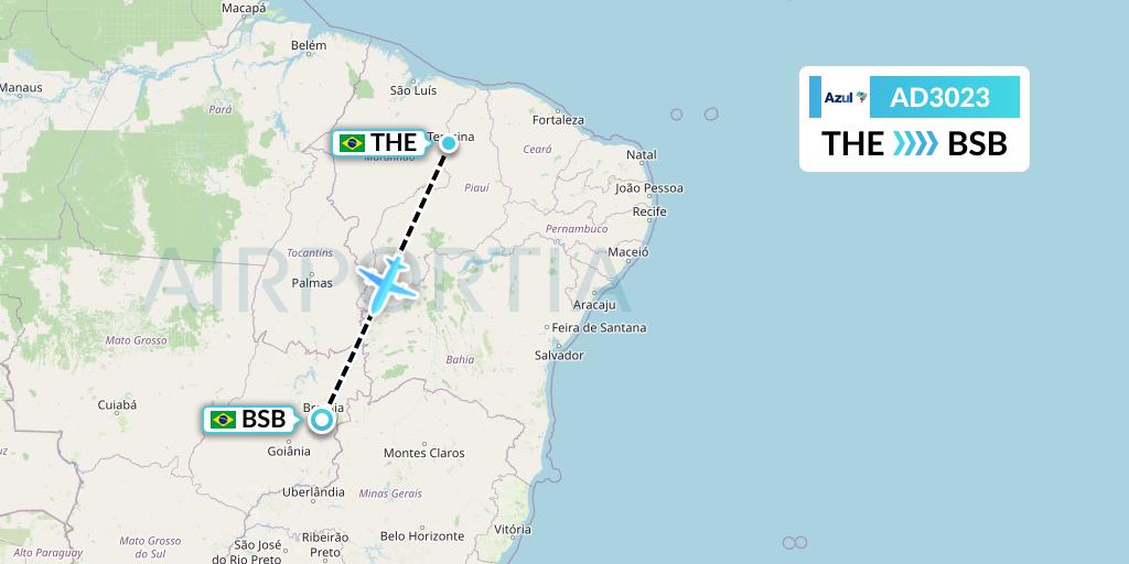 AD3023 Azul Brazilian Airlines Flight Map: Teresina to Brasilia