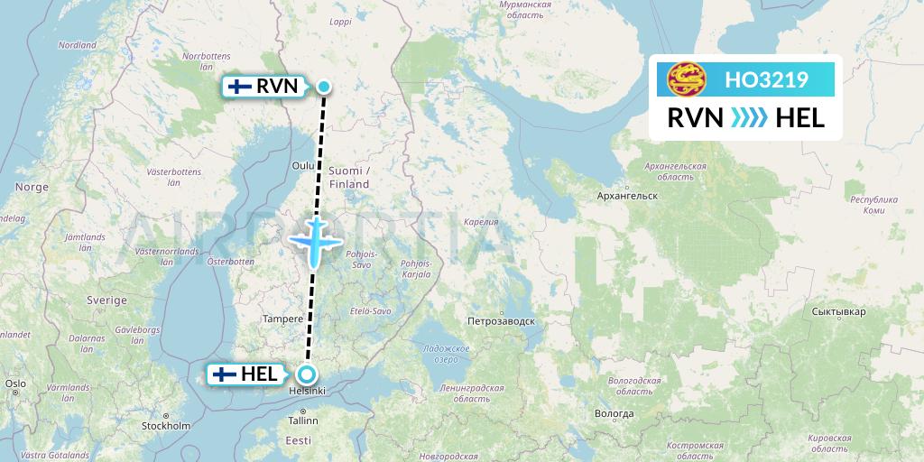 HO3219 Juneyao Airlines Flight Map: Rovaniemi to Helsinki