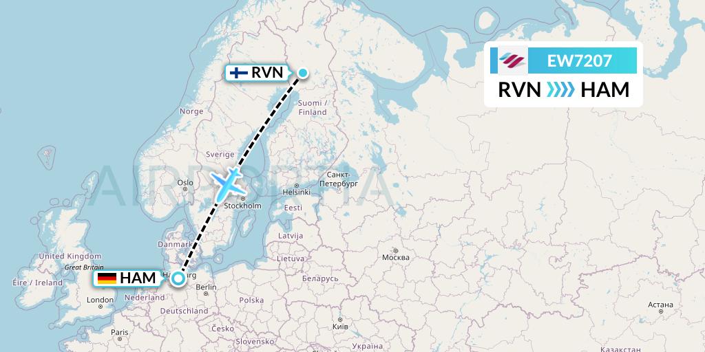 EW7207 Eurowings Flight Map: Rovaniemi to Hamburg