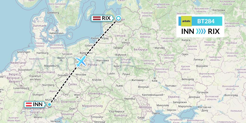 BT284 Air Baltic Flight Map: Innsbruck to Riga