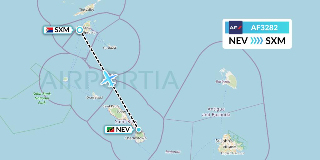AF3282 Air France Flight Map: Nevis to Sint Maarten
