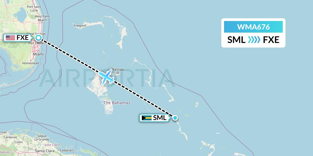 WMA676 Watermakers Air Flight Map: Stella Maris to Fort Lauderdale