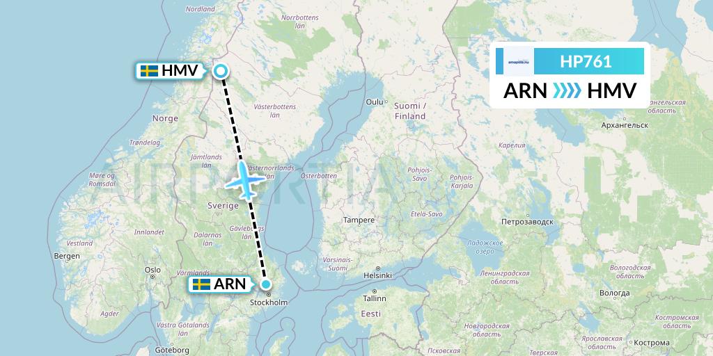 HP761 Amapola Flyg Flight Map: Stockholm to Hemavan