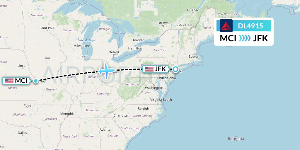 DL4915 Delta Air Lines Flight Map: Kansas City to New York