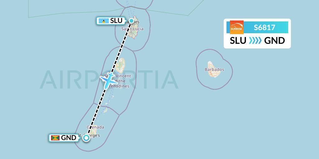 S6817 Sunrise Airways Flight Map: Castries to Point Salines