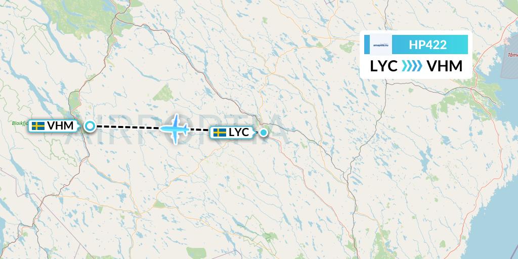 HP422 Amapola Flyg Flight Map: Lycksele to Vilhelmina