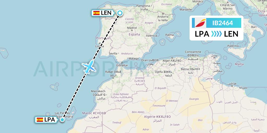 IB2464 Iberia Flight Map: Las Palmas to Leon