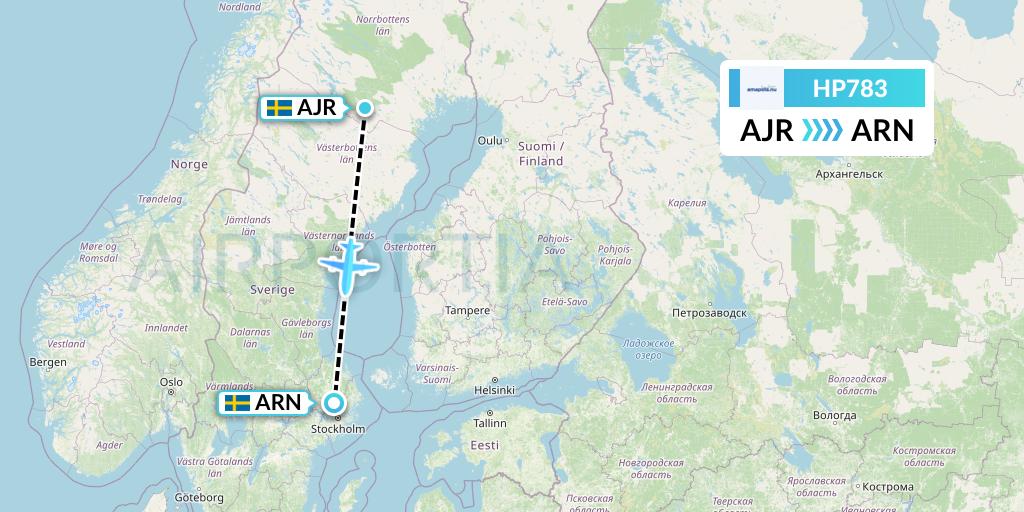 HP783 Amapola Flyg Flight Map: Arvidsjaur to Stockholm