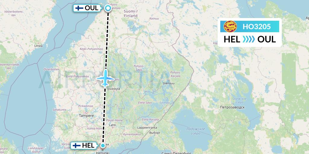 HO3205 Juneyao Airlines Flight Map: Helsinki to Oulu