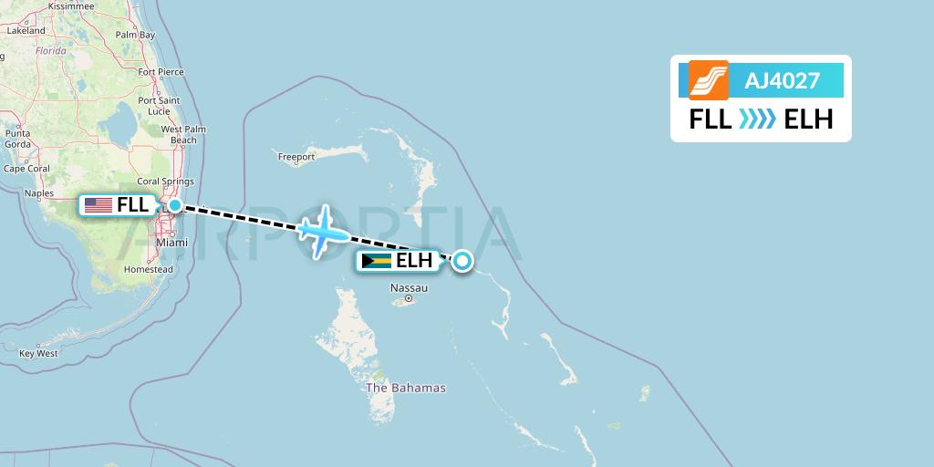 AJ4027 Aztec Airways Flight Map: Fort Lauderdale to North Eleuthera