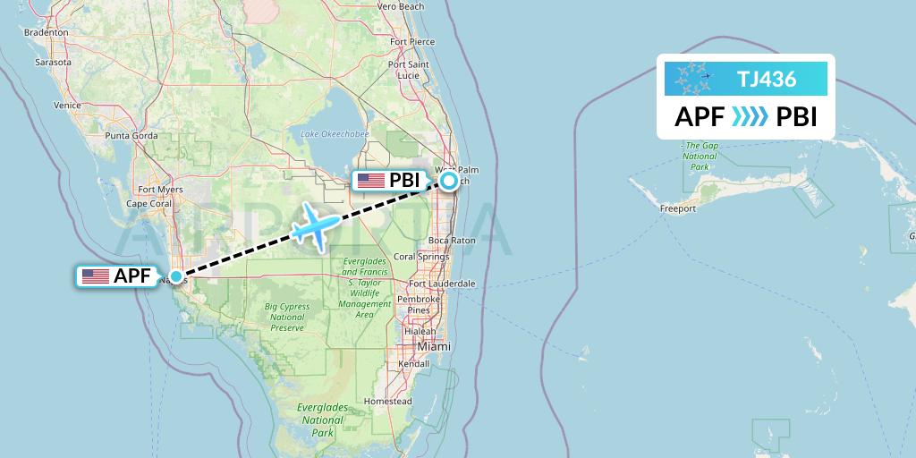 TJ436 Tradewind Aviation Flight Map: Naples to West Palm Beach