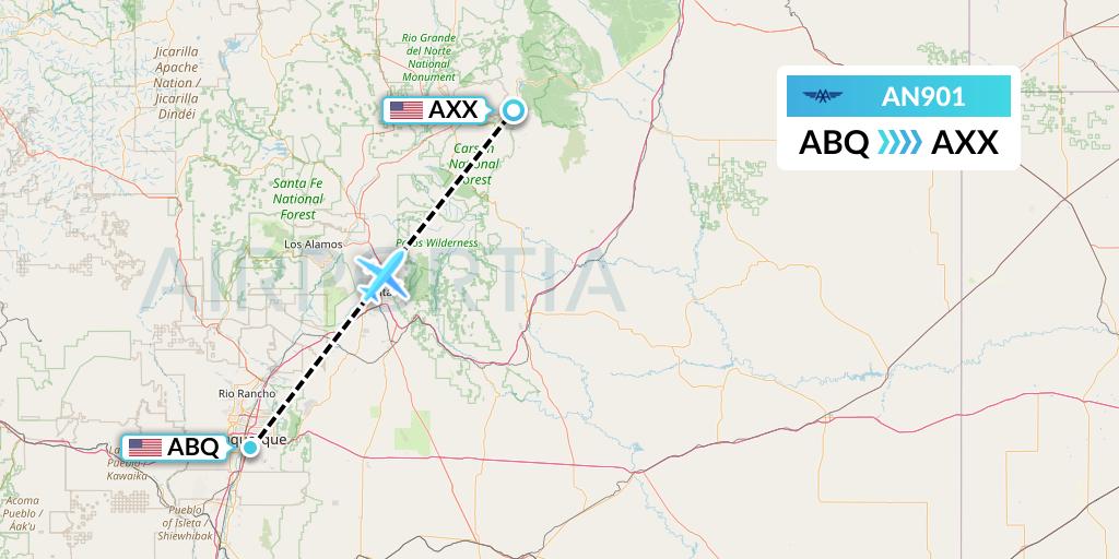 AN901 Advanced Air Flight Map: Albuquerque to Angel Fire