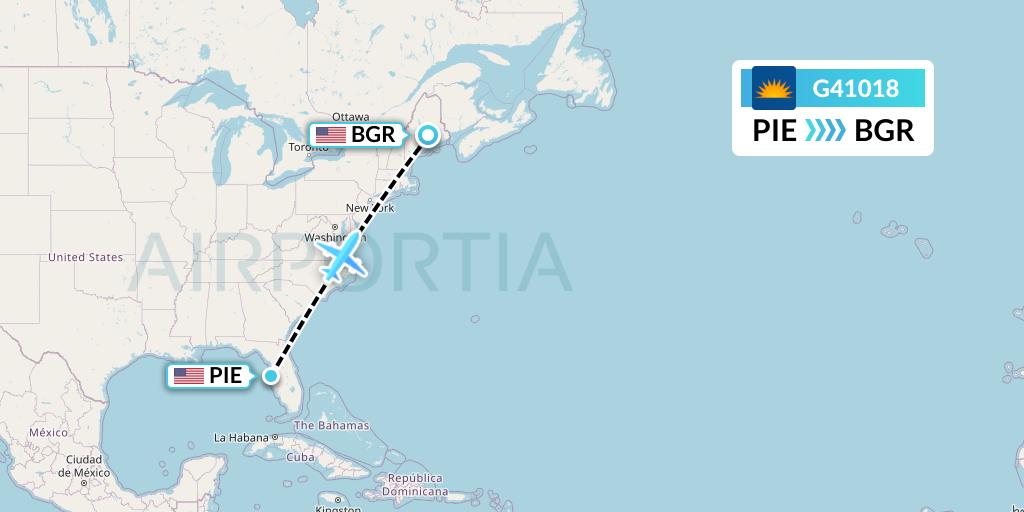 G41018 Allegiant Air Flight Map: St. Petersburg to Bangor
