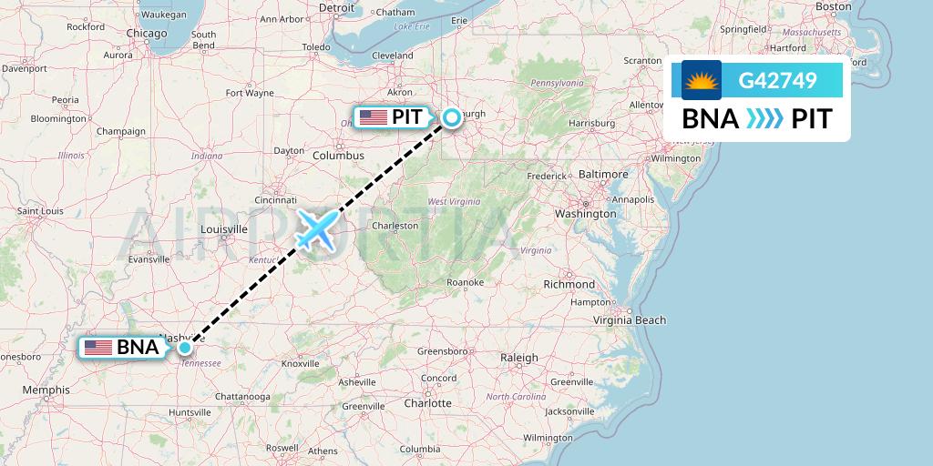 G42749 Allegiant Air Flight Map: Nashville to Pittsburgh