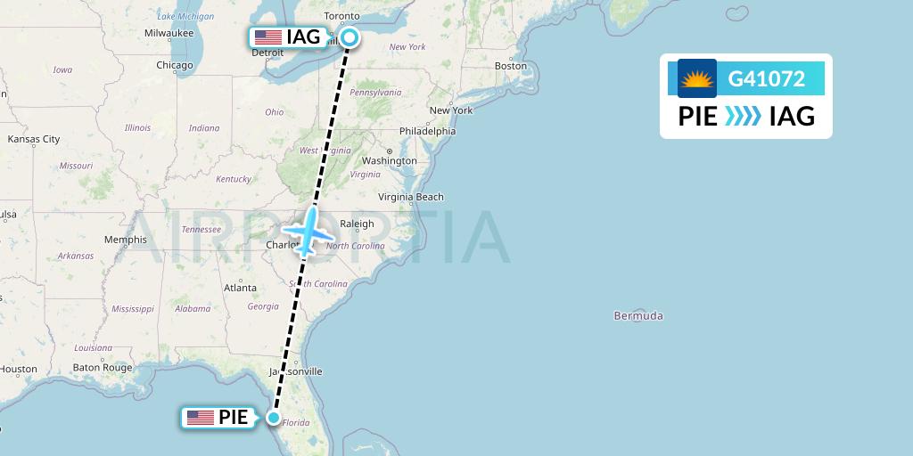 G41072 Allegiant Air Flight Map: St. Petersburg to Niagara Falls