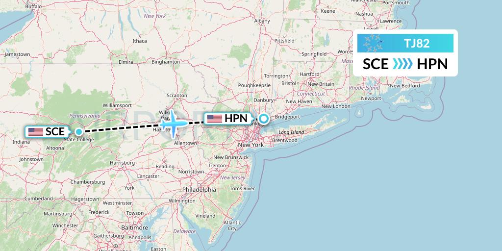 TJ82 Tradewind Aviation Flight Map: State College to White Plains