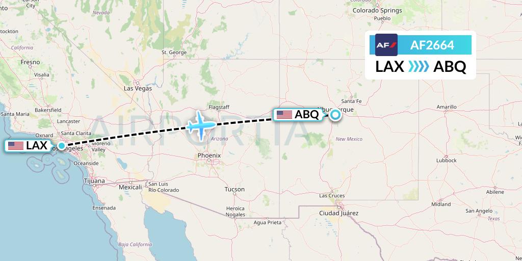 AF2664 Air France Flight Map: Los Angeles to Albuquerque
