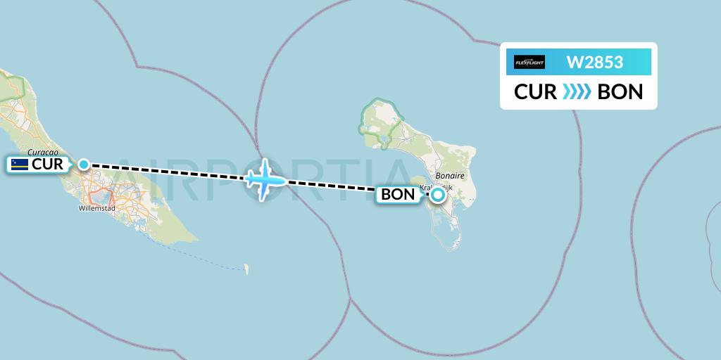 W2853 Flex Flight Flight Map: Willemstad to Bonaire