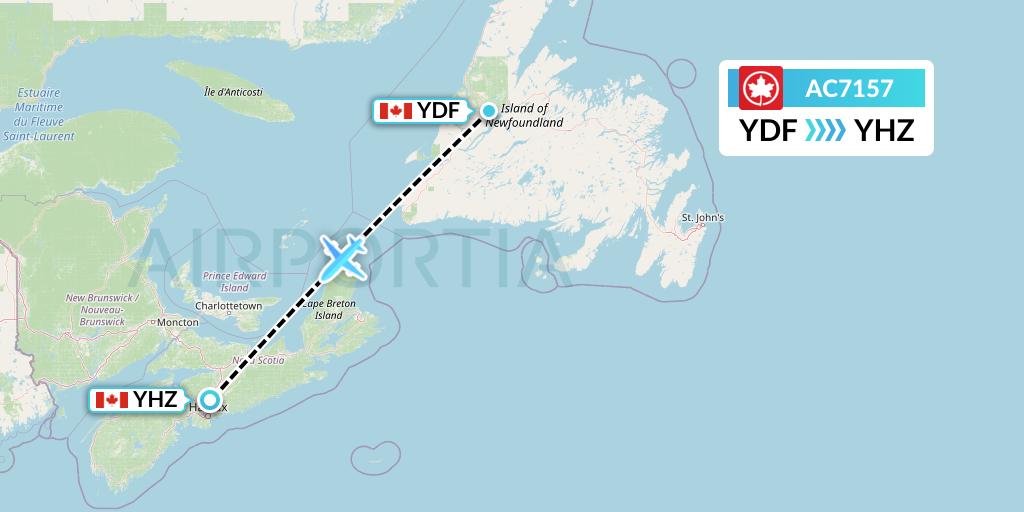 AC7157 Air Canada Flight Map: Deer Lake to Halifax