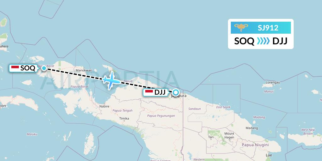 SJ912 Sriwijaya Air Flight Map: Sorong to Jayapura