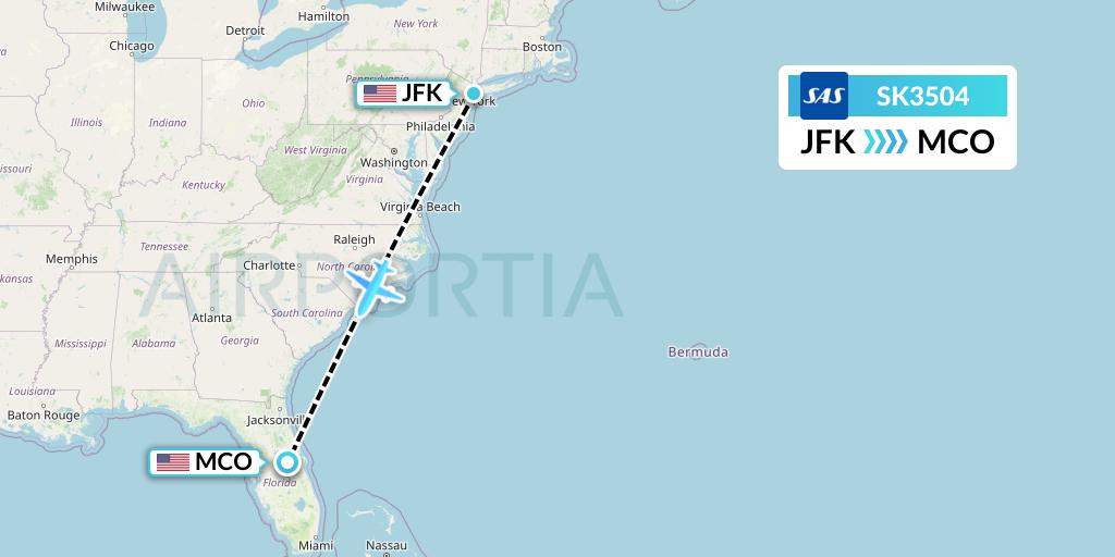 SK3504 SAS Flight Map: New York to Orlando