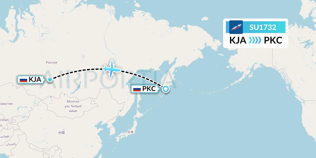 SU1732 Aeroflot Flight Map: Krasnoyarsk to Petropavlovsk-Kamchatsky