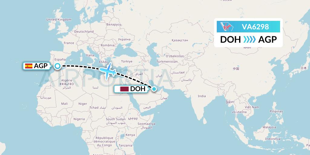 VA6298 Virgin Australia Flight Map: Doha to Malaga