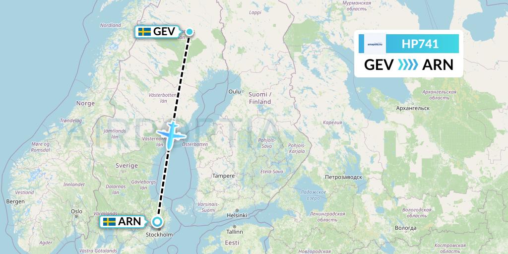 HP741 Amapola Flyg Flight Map: Gallivare to Stockholm