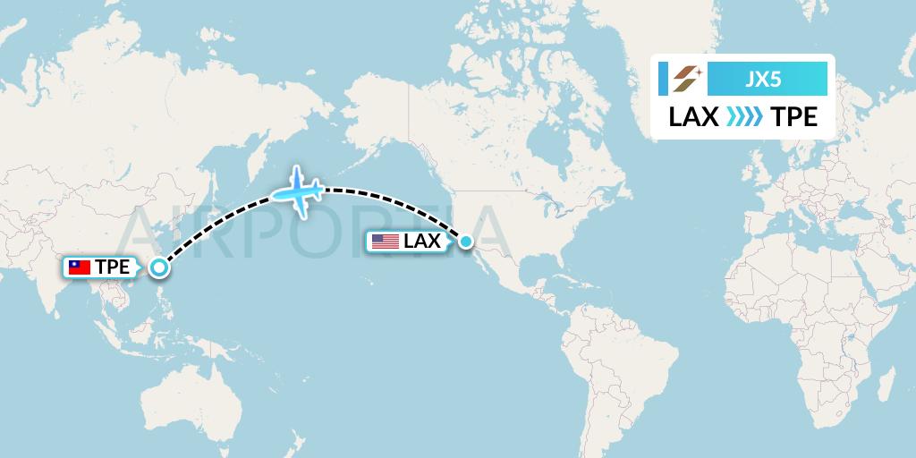 JX5 Starlux Airlines Flight Map: Los Angeles to Taipei
