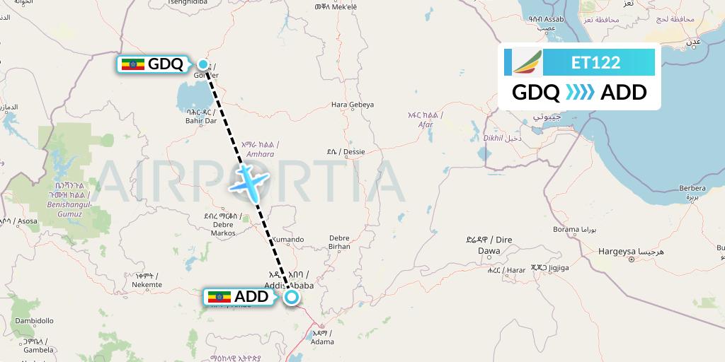 ET122 Ethiopian Airlines Flight Map: Gondar to Addis Ababa