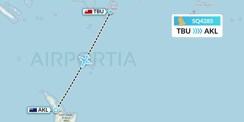SQ4285 Singapore Airlines Flight Map: Tongatapu to Auckland