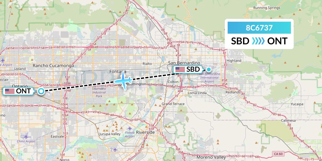 8C6737 Air Transport International Flight Map: San Bernardino to Ontario