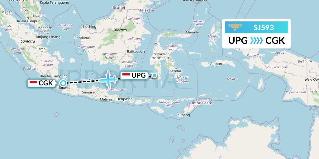 SJ593 Sriwijaya Air Flight Map: Makassar to Jakarta