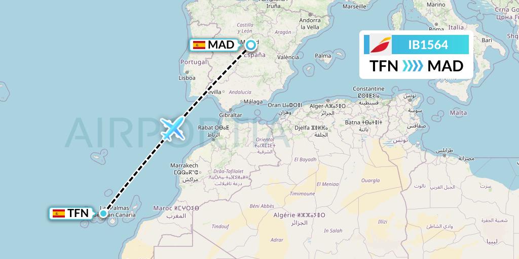IB1564 Iberia Flight Map: Tenerife to Madrid