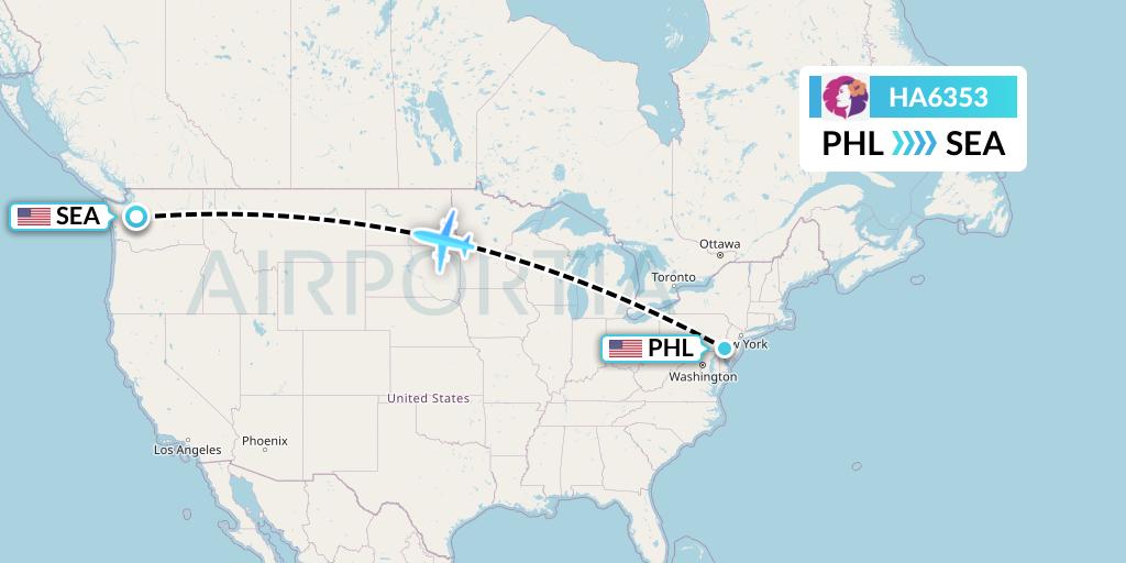 HA6353 Hawaiian Airlines Flight Map: Philadelphia to Seattle
